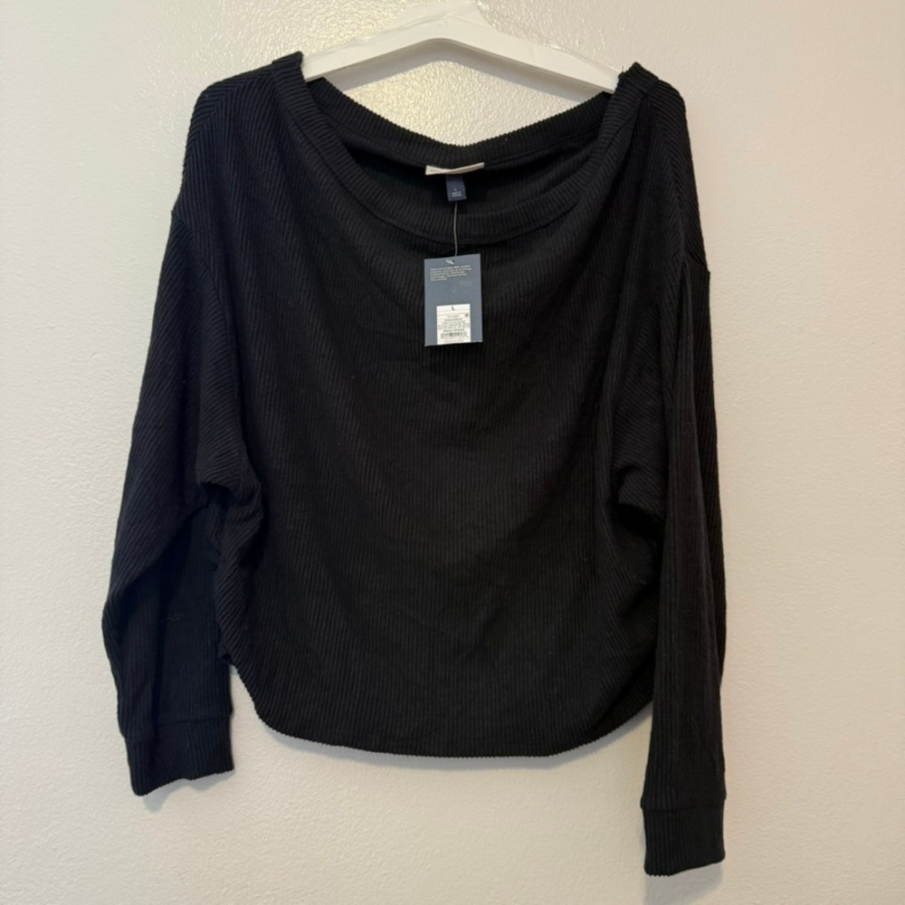 Universal Thread Womens Ribbed Long Sleeve Top Black Large NWT